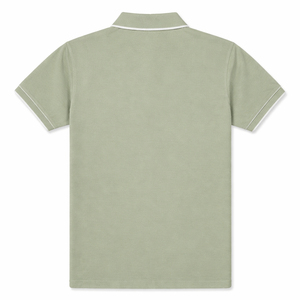 Polo personnalisé pour homme en coton piqué vert avec bordure contrastée sur le col et les poignets, fabricant OEM ODM, marque privée, polo pour homme - Product Image 2