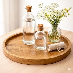Wooden Rustic Decorative Serving Tray Platter <b>Microwave</b> Safe Wood Handicraft for Living Kitchen Diwali Wedding Tea/Coffee - Product Image 5