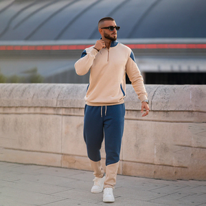<b>Men</b> Eco-Friendly Streetwear Tracksuit Set Half Zip Sweatshirt Drawstring <b>Jogger</b> <b>Pants</b> Sporty Two Piece Outfit Polyester/Cotton - Product Image 4