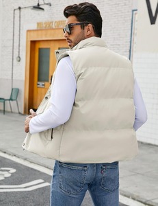 Gilet matelassé sans manches pour homme, col montant, coupe-vent, fermeture boutonnée, vêtement d'extérieur décontracté, couleur unie, 100 % polyester, automne - Product Image 2