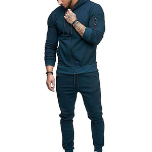 Ensemble de survêtement bleu marine à capuche pour homme, manches longues, couleur unie, tenue décontractée de jogging avec poches latérales, idéal pour l'automne - Product Image 6