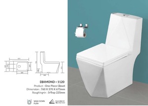 Inodoro de una pieza con diseño de diamante, tamaño 760x370x675mm, trampa en S de 225mm y sistema de descarga por arrastre. - Product Image 3