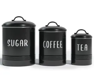 Stylish modern matte black metal kitchen <b>canister</b> with wooden lid for storage of coffee <b>tea</b> <b>sugar</b> cookies <b>and</b> rice - Product Image 4