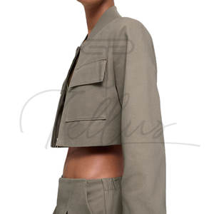 Blouson bomber court zippé pour femme, couleur unique et tendance, vente en gros de vêtements pour femmes - Product Image 2