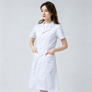 Blouse de laboratoire unisexe en coton et polyester tissé, uniforme d'hôpital, manches courtes, 3 poches, fermeture à boutons-pression, blouse médicale pour médecin - Product Image 1