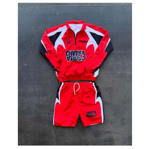 Rhino Fitness Best Unisex Windproof <b>Hooded</b> Loose Fit Tracksuit Set Light Green White Half-<b>Zip</b> Drawstring Shorts Full Sleeve - Product Image 6