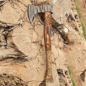Rustic Industrial Handmade Viking <b>Axe</b> Carbon Steel Blade <b>Wooden</b> Historical Nordic Style Tool for Camping Bushcraft Collection - Product Image 2
