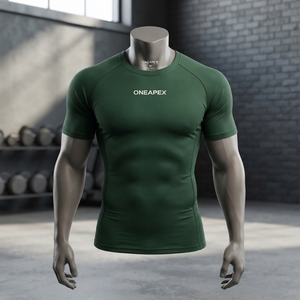 Camiseta Deportiva de Compresión Verde para Hombre, Manga Corta, para Gimnasio, Entrenamiento, Ropa Deportiva, Logotipo Personalizado, Fitness, Running, Ejercicio - Product Image 2