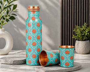 Meena Crafted Double Wall <b>Large</b> Capacity Copper Water Bottle Set with Leak Resistant Tumblers-Home Gift Set - Product Image 3