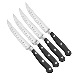Ensemble de 4 couteaux à steak durables avec des lames en acier inoxydable lisses et des manches noirs confortables à triple rivet pour les repas en cuisine - Product Image 5