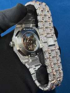BOJ A.P. Montre-bracelet automatique de luxe pour homme en acier inoxydable avec verre Moissanite, cadran arabe glacé de 41 mm, style Hip-Hop - Product Image 5