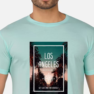 T-shirt à manches courtes bleu clair pour homme, col rond, coupe classique, avec impression photo de Los Angeles, tissu jersey décontracté - Product Image 4