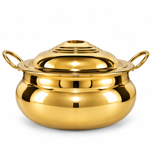 Plat à réchaud de luxe en acier inoxydable, design royal, durable et écoresponsable, style martelé, finition miroir, avec support de couvercle décoratif - Product Image 4