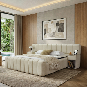 Lit à sommier tapissé en tissu Berfa Modern King Size avec rangement et table de chevet, fabriqué en Turquie - Product Image 5