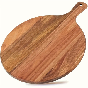 Planche à pizza et plateau de service en bois d'acacia au design vintage, pelle à pizza ronde avec poignée en corde pour la cuisine à domicile - Product Image 2