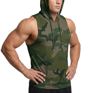 Débardeur à capuche sans manches pour homme, imprimé camouflage, personnalisé OEM B2B, pour l'entraînement, le fitness et les tenues décontractées, avec cordon de serrage - Product Image 4