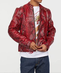 Chaqueta de Cuero con Estampado de Pitón para Hombre, Chaqueta de Motociclista de Cuero de Alta Calidad, Ropa Exterior de Moda Masculina de Lujo, Fabricación Personalizada OEM - Product Image 3