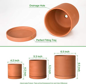 Pots à fleurs ronds en terre cuite rouge avec plateau assorti, conçus pour une utilisation en extérieur, durables, respirants, en terre cuite naturelle, pour jardin - Product Image 2
