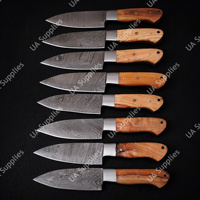 Couteau de Chef Professionnel Ambidextre en Acier Damas Forgé à la Main, Motif Torsadé, Manche en Bois d'Olivier, Lame Pleine Longueur pour BBQ et Cuisine