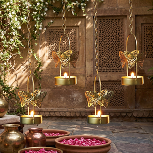 Golden Hanging Butterfly Tea <b>Light</b> Holders Elegant Metal <b>Lantern</b> With Chain For Garden Wedding & <b>Indoor</b> Decorative Lighting - Product Image 6