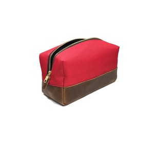 <b>Waxed</b> <b>Canvas</b> Leather Eco-Friendly Large for Bag Double Zipper Custom Logo Mens Travel Shaving Dopp Kit Waterproof Cosmetic - Product Image 2