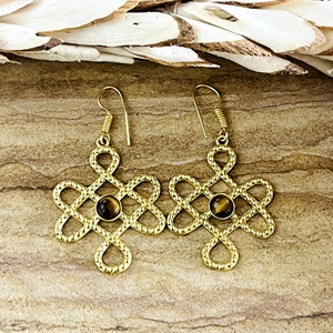 Boucles d'oreilles pendantes tendance au design bohème, nœuds tribaux en laiton, plaqué or 18 carats, géométriques, pour femmes, vente en gros/OEM/ODM - Product Image 1