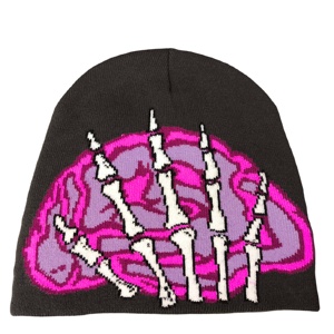 Gorros de punto gruesos y holgados unisex 100% acrílicos con forro de satén y bordado 3D dibujado a mano, ideales para invierno y actividades al aire libre. - Product Image 6