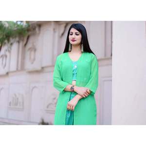 Vestido de Pantalón y Blusa Transparente de Georgette Verde Primavera para Mujer, Talla XS - Product Image 1