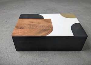Acacia Wood luxury Brass and Resin Inlay Minimalist Design Storage <b>Box</b> Organizer Premium <b>Keepsake</b> Bin for Luxury Living Spaces - Product Image 3