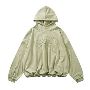 Sweat-shirt à capuche oversize pour homme en coton molletonné avec lettres en relief, coupe classique, style streetwear automne, logo frontal - Product Image 3