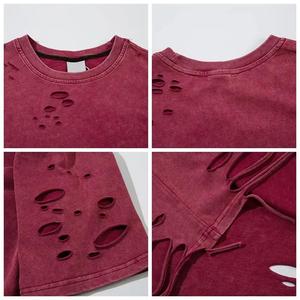 Trending Blank Distressed T-shirts 100% Cotton Material Lightweight Streetwear Style Customized Logo Printing Distressed T-shirt - Product Image 5