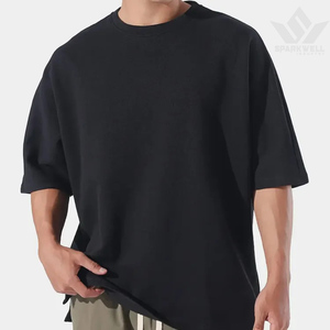Men's Oversized <b>Black</b> <b>T</b>-<b>Shirt</b> Short Sleeve O-Neck 100% Cotton Jersey Casual Fit Knitted Solid Front Logo Breathable - Product Image 1