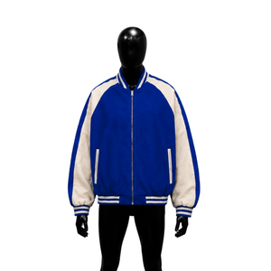 Veste en laine style varsity d'inspiration vintage, édition bleue, vêtement d'extérieur décontracté, coupe ample avec un design classique et épuré, veste varsity signature. - Product Image 1