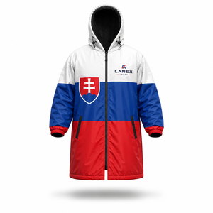 Parka de Natación con Logotipo Personalizado de la Bandera de Eslovaquia, Chaqueta Larga con Capucha Impermeable y Cortavientos, con Forro Polar Suave, Bata de Cambio para Natación y Equipos - Product Image 2