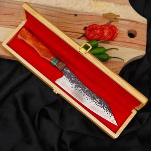 Couteau de Chef Artisanal Forgé Haute Durabilité Lame en Acier Damas Cuivré Manche en Bois Ambidextre pour Viande et Camping - Product Image 2