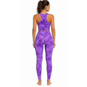 Conjunto de Yoga Morado, Top Corto y Leggings de Cintura Alta, Dos Piezas, Tejido Acanalado, Spandex y Poliéster, Elástico en Cuatro Direcciones, Antibacteriano, Secado Rápido - Product Image 4
