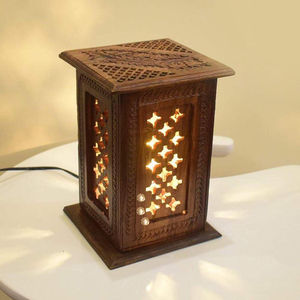 Lampe de table en bois, base en bois massif avec abat-jour en tissu de qualité supérieure pour chambre à coucher, salon, chevet, décoration intérieure, éclairage. - Product Image 1