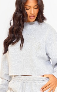 Women's Plus Size Custom Thick Fleece Raw Hem Sweatshirt <b>Drop</b> Shoulder Cropped Autumn Winter Fleece Fabric Front Logo Sweats - Product Image 3