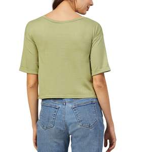 เสื้อยืดครอปโอเวอร์ไซส์ผู้หญิง ผ้าฝ้ายทรงหลวม แขนครึ่งตัว มีกระเป๋า เสื้อครอปขายส่ง รับผลิตแบบ OEM - Product Image 5