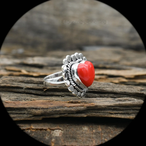 Bague en forme de cœur en corail rouge, argent sterling 925, faite à la main, pour anniversaire, mariage, bijou en corail, cadeau pour elle - Product Image 4