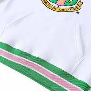 เสื้อสเวตเชิ้ตคอกลมลายทางสีขาว AKA ผ้าเชนิลล์ ปักตัวอักษรกรีกแบบพรีเมียม ทรงสวมใส่สบาย เหมาะสำหรับใส่ลำลอง - Product Image 3