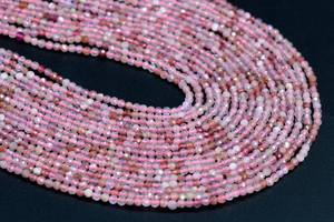 Perles de quartz rose fraise, pierres précieuses naturelles authentiques, brin complet de perles rondes facettées, 15,5 pouces, en vrac - Product Image 3