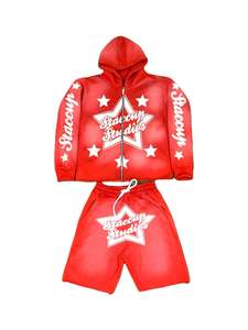 Ensemble sweat à capuche et short délavé à l'acide, logo personnalisé, tissu polaire, survêtements streetwear pour hommes, ensembles sweat à capuche et short - Product Image 4