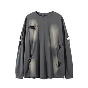 เสื้อยืดแขนยาวผ้าฝ้ายแท้แบบซักล้าง ดีไซน์สั่งทำได้ ลวดลายปรับแต่งได้ สไตล์ใหม่ เสื้อยืดแขนยาวแบบทำเก่า - Product Image 1