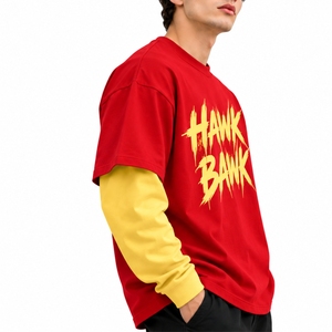Men Double Layer T Shirt Casual <b>Layered</b> Sleeve Style Letter Print Casual Short Sleeve O-Neck T Shirt Cotton <b>Top</b> Double Layer - Product Image 3