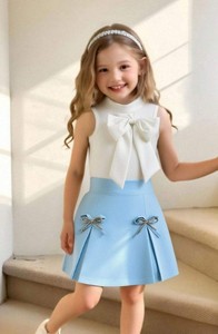 Conjunto de Falda y Top de Punto con Lentejuelas de Mariposa, Estilo Vintage, Manga Corta, para Niñas, Otoño - Product Image 4