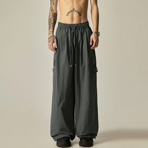 กางเกงขากว้างสไตล์อเมริกันลำลองสำหรับฤดูร้อน กางเกงทรงกระบอกบางเบา แบรนด์แฟชั่นสำหรับผู้ชาย ทรงหลวม แห้งเร็ว สไตล์ทหารพลร่ม - Product Image 4