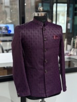Traje Sherwani Indo-Occidental de Lujo para Hombre, con Jacquard Color Vino, Absorbente de Humedad, Diseño Bandhgala para Bodas, Recepciones y Fiestas