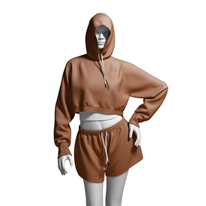 Breathable Solid <b>Matching</b> Womens 2 Piece Hoodie and Shorts Set Casual Loungewear Activewear 100% Cotton Custom OEM/ODM - Product Image 1