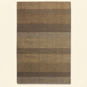 Tapis en laine rayé marron Horizon Noyer, tufté à la main, écologique, antidérapant, minimaliste, ton sur ton, pour salon et hôtel - Product Image 1